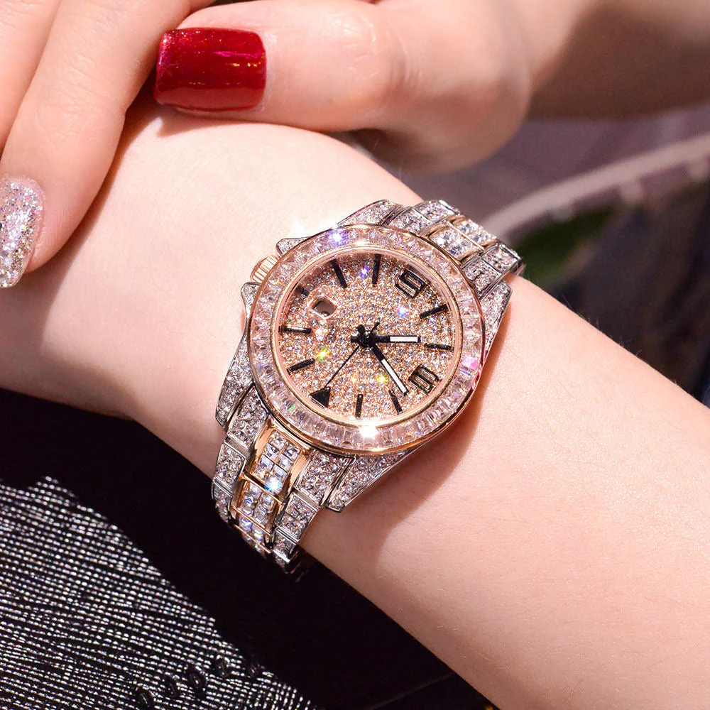 Dv   Full diamond light luxury steel watch