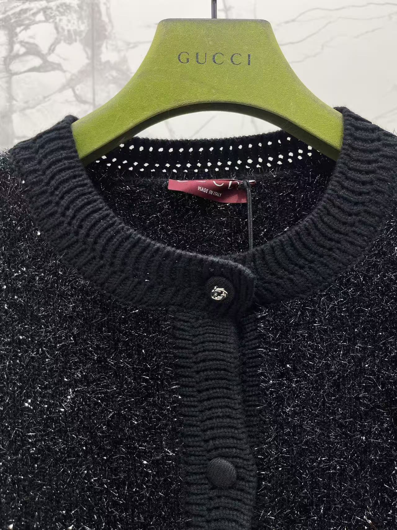 GU Sparkle Knit Button Front Cardigan Long Sleeve Pocket Jacket