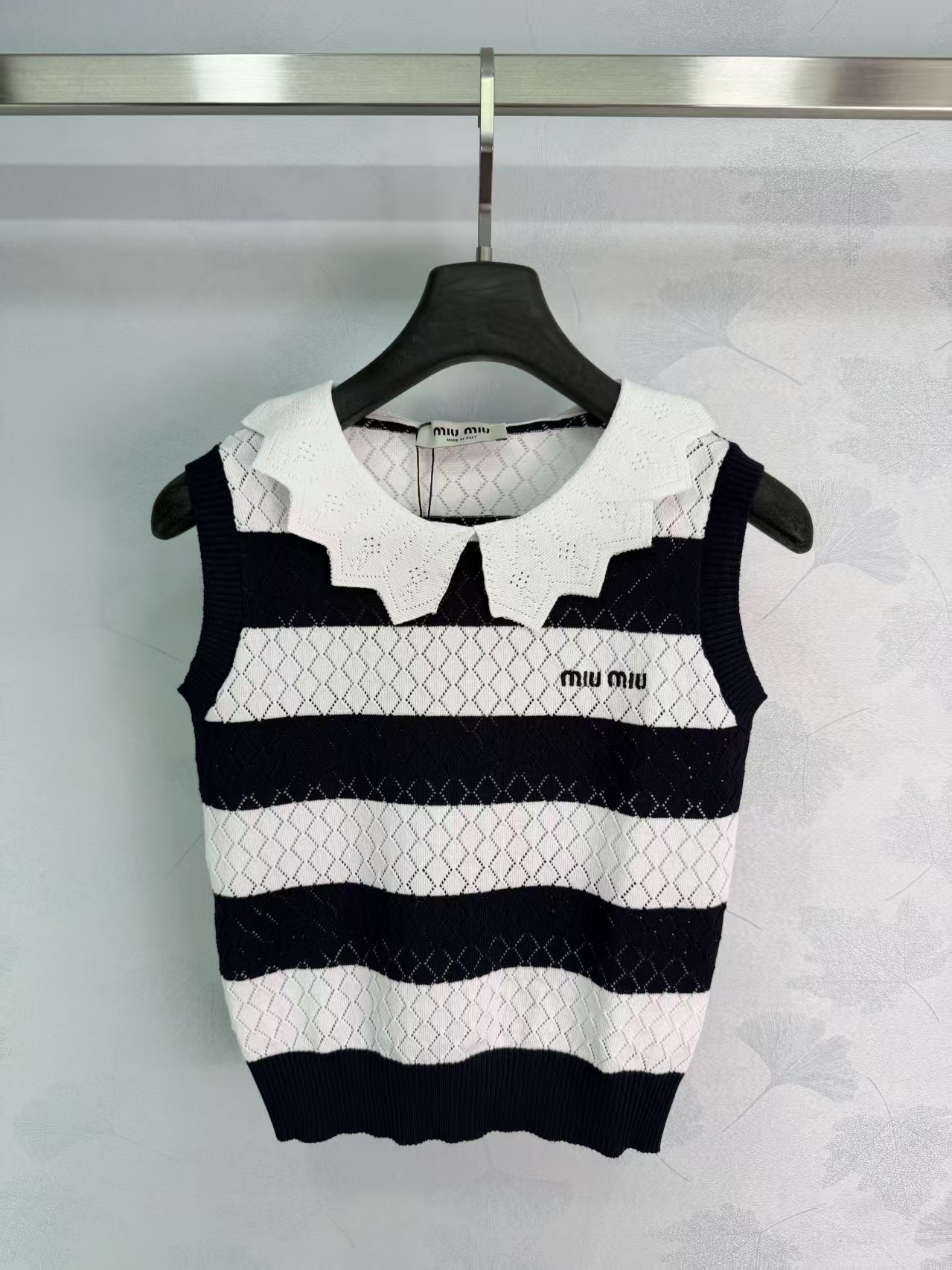 Mi 2026 Spring/SummerNew Lace Collar StripedKnit Vest