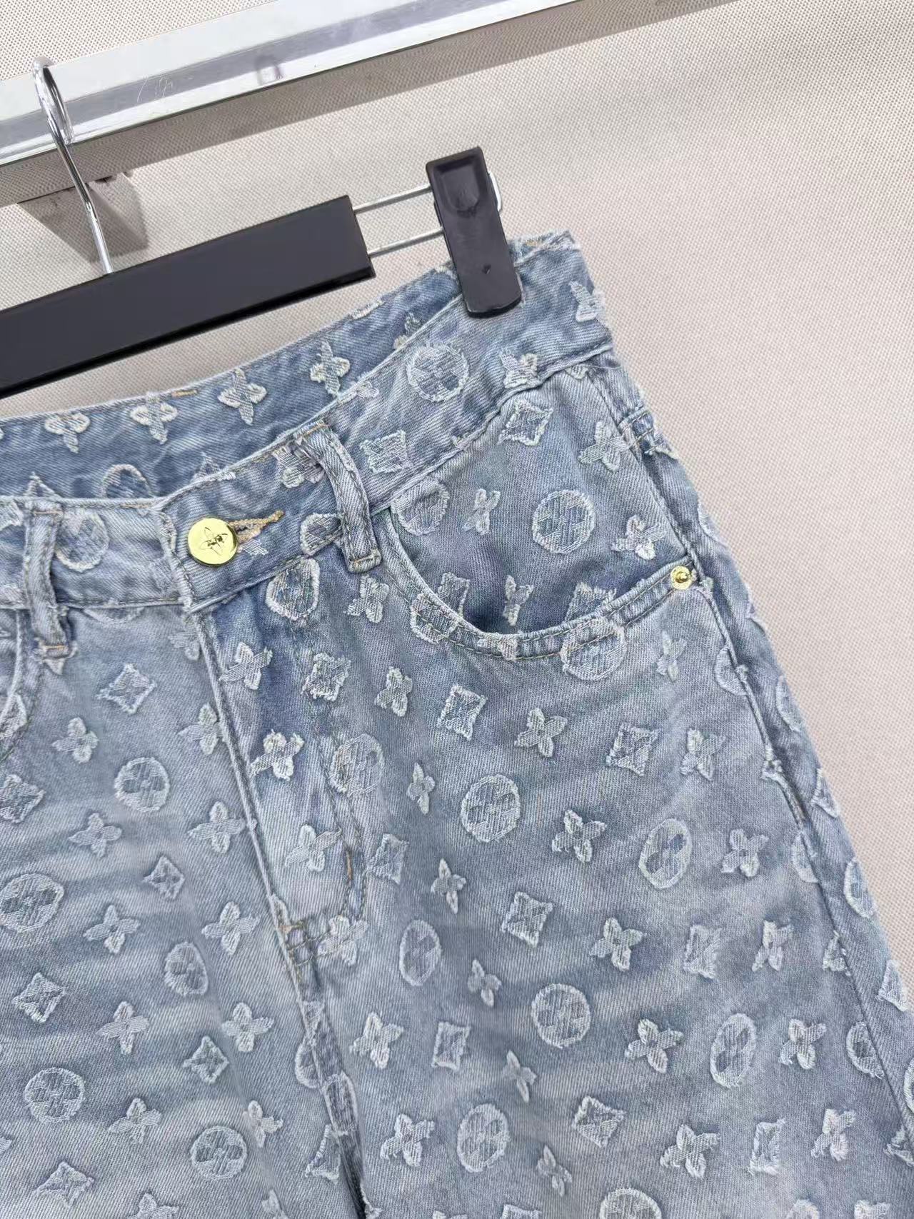 LO 26 High Waist All Over Jacquard Logo Loose Fit Denim Trousers