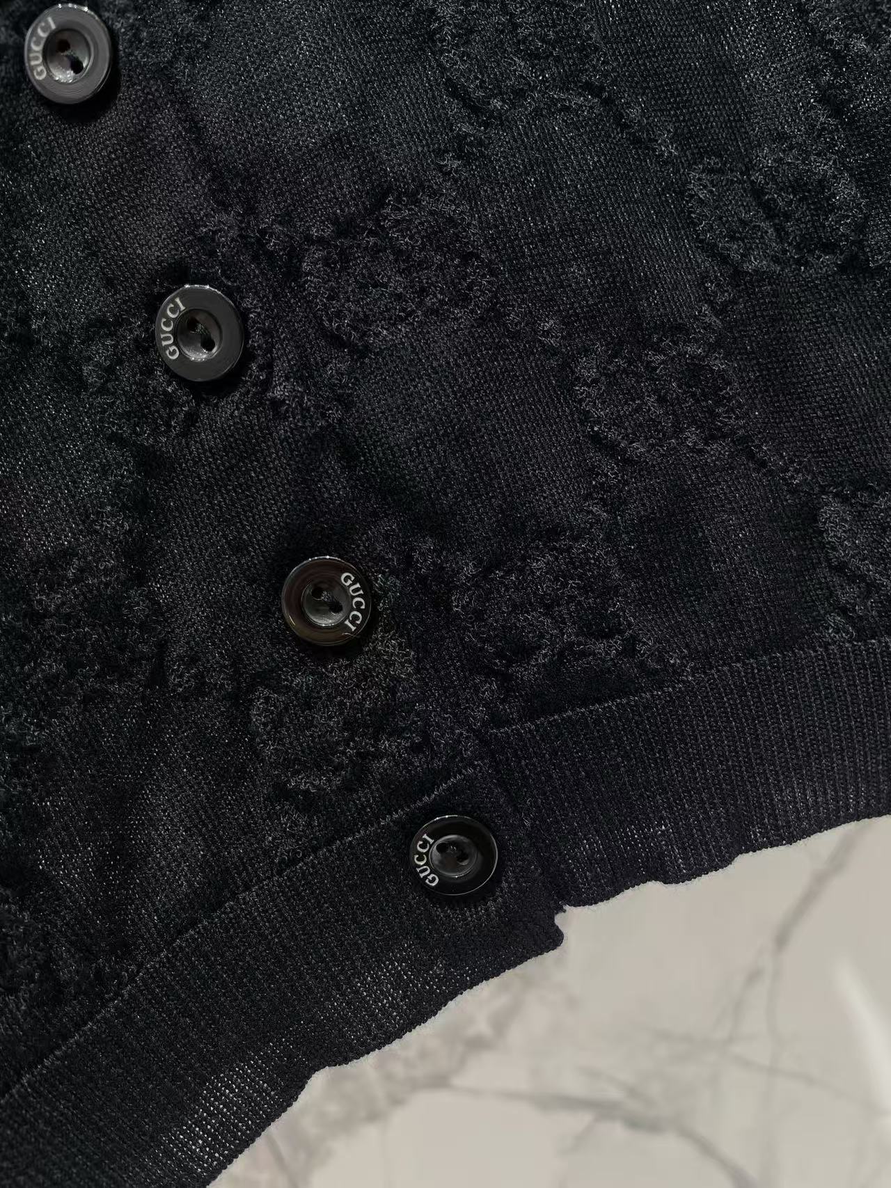 GU 26Sheer Flower Lace Round Neck Button Front Knit Jacket