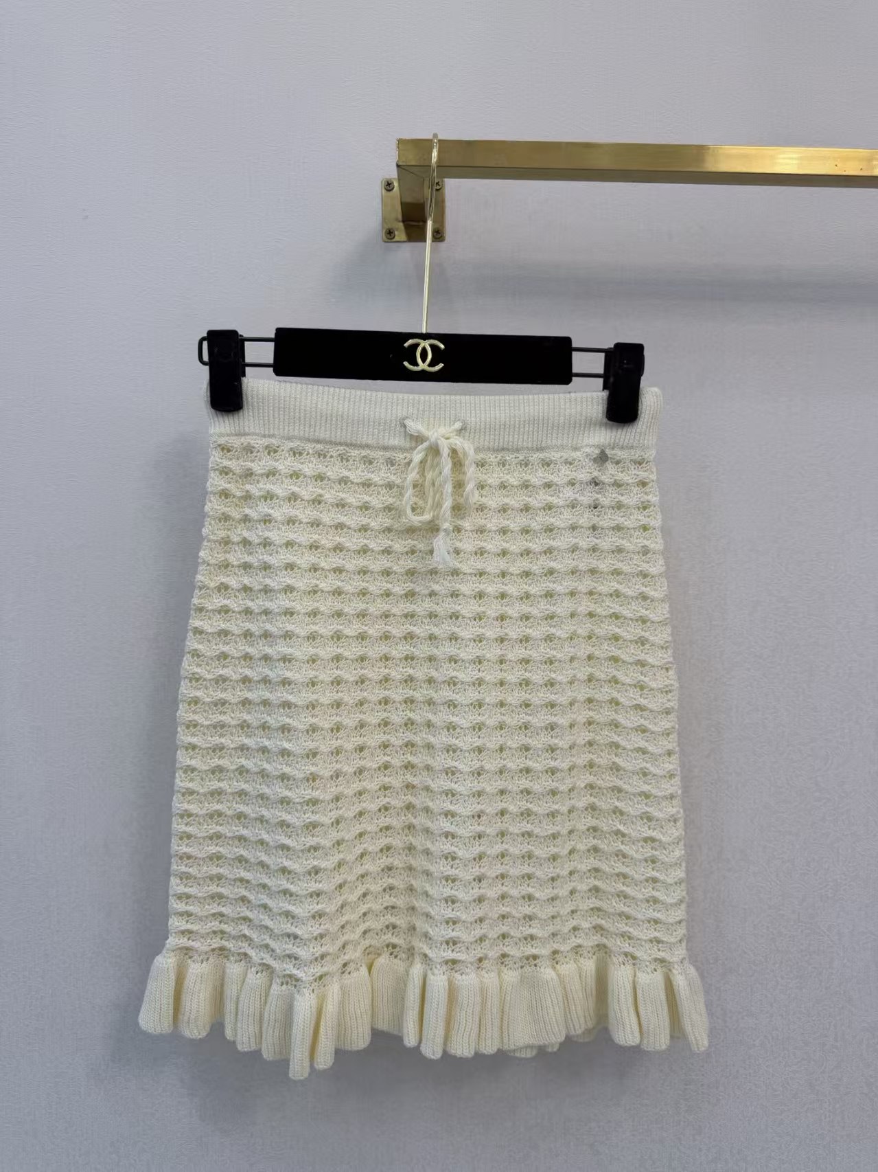 Di off-white openwork knit midi skirt