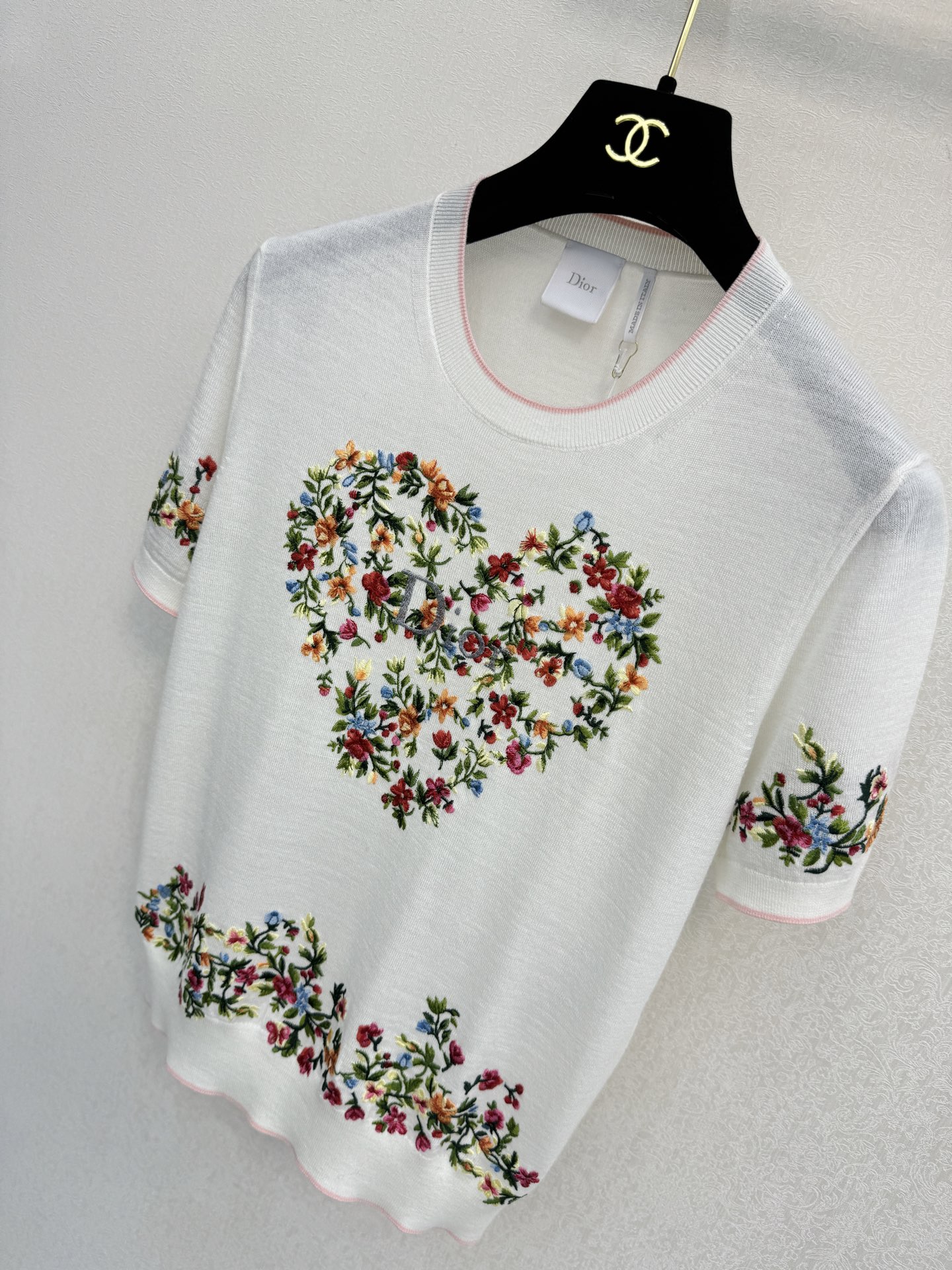 Dior floral embroidery short-sleeve knit sweater