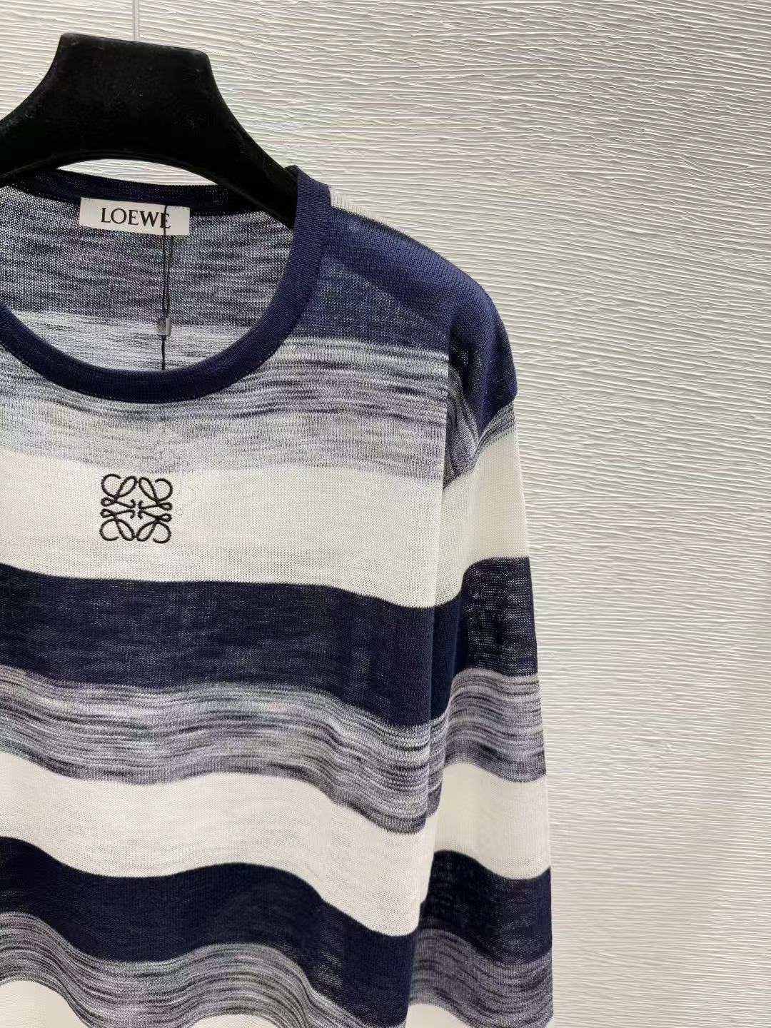 LOE Lightweight Sheer Striped Long Sleeve Knit Sweater