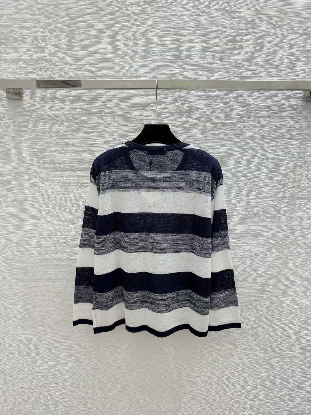 LOE Lightweight Sheer Striped Long Sleeve Knit Sweater