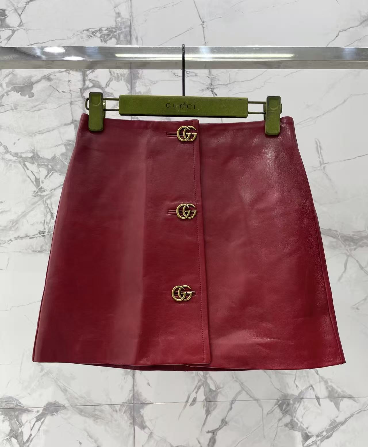 GU Faux Leather High Waist Mini Skirt Gold Decorative Button Bodycon Short Skirt