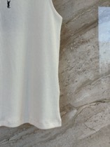 Saint Laurent Cassandre Embroidered Ribbed Tank Top, Off‑White