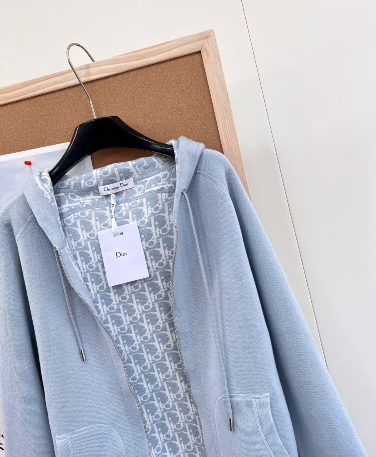 Di High-end baby blue obllque patterh togo zip-up cashmere jacket