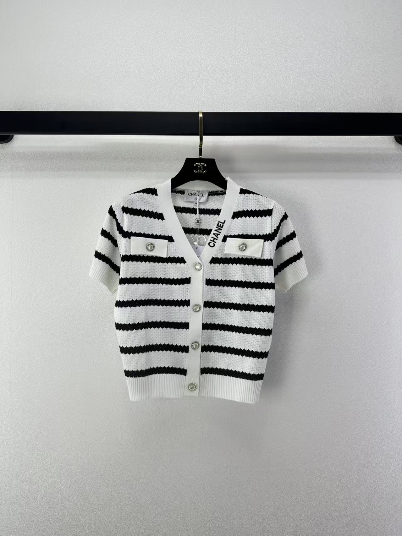 Cha Black and white striped knit cardigan