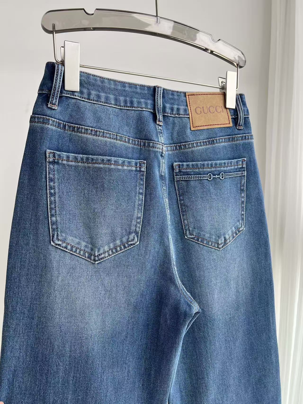GU High Waist Vintage Blue Washed Wide Leg Denim Jeans