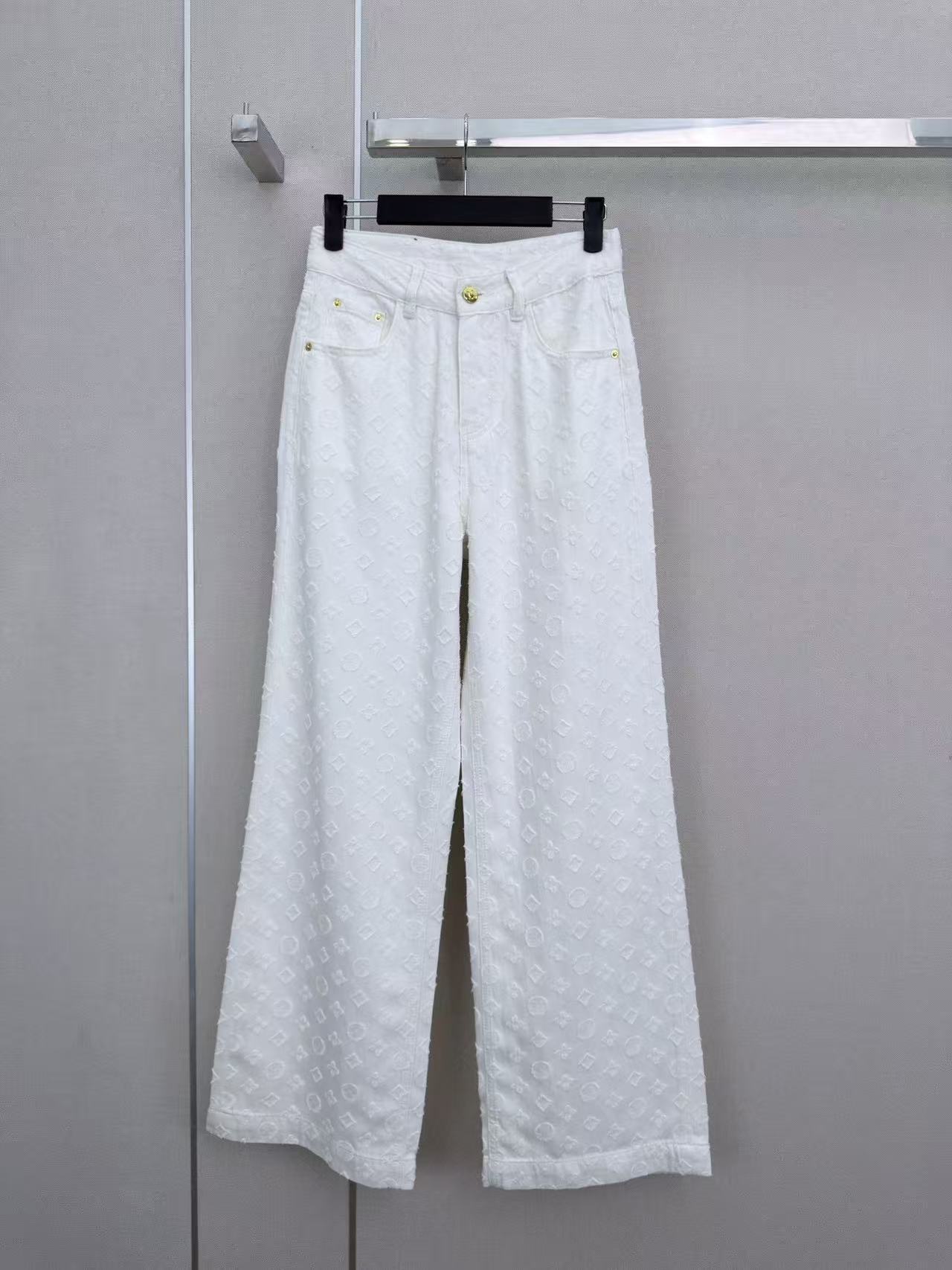 LO 26 High Waist All Over Jacquard Logo Loose Fit Denim Trousers