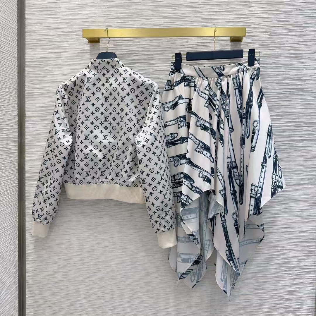 LV 26SS Reversible Jacket Skirt Set, Double Sided Wear Outfit