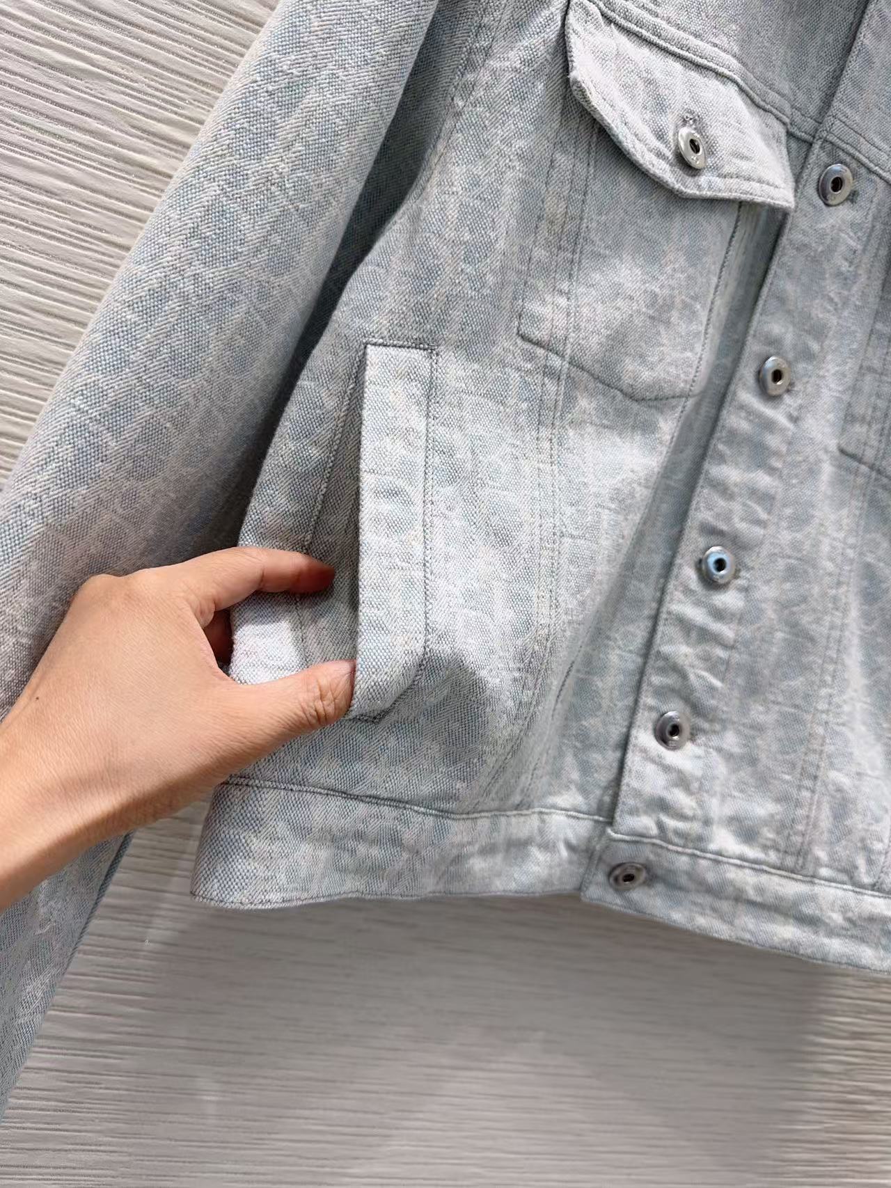 Di 26 Light Wash Denim Jacket Lined Monogram Print
