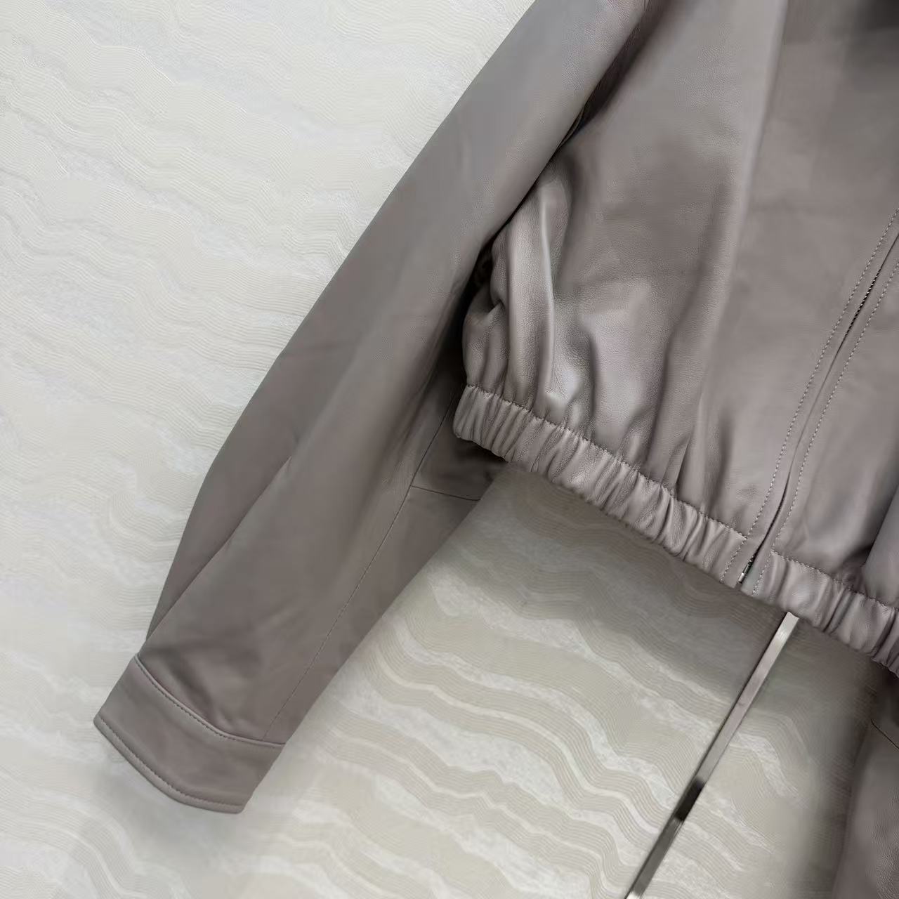 PR 26 Grey Faux Leather Cropped Zip Jacket