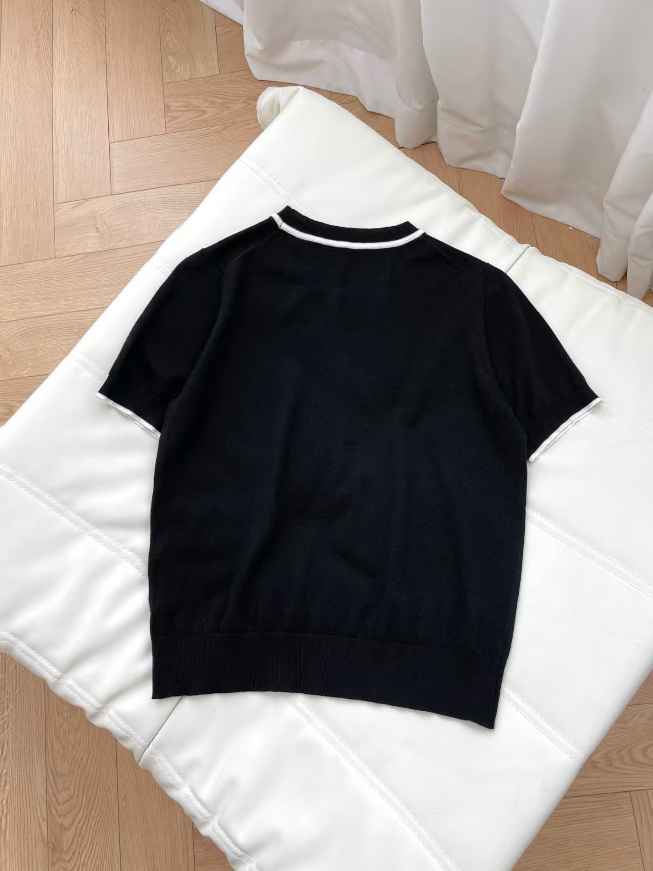 Cha Style Contrast Collar Bow Tie Knit Short Sleeve