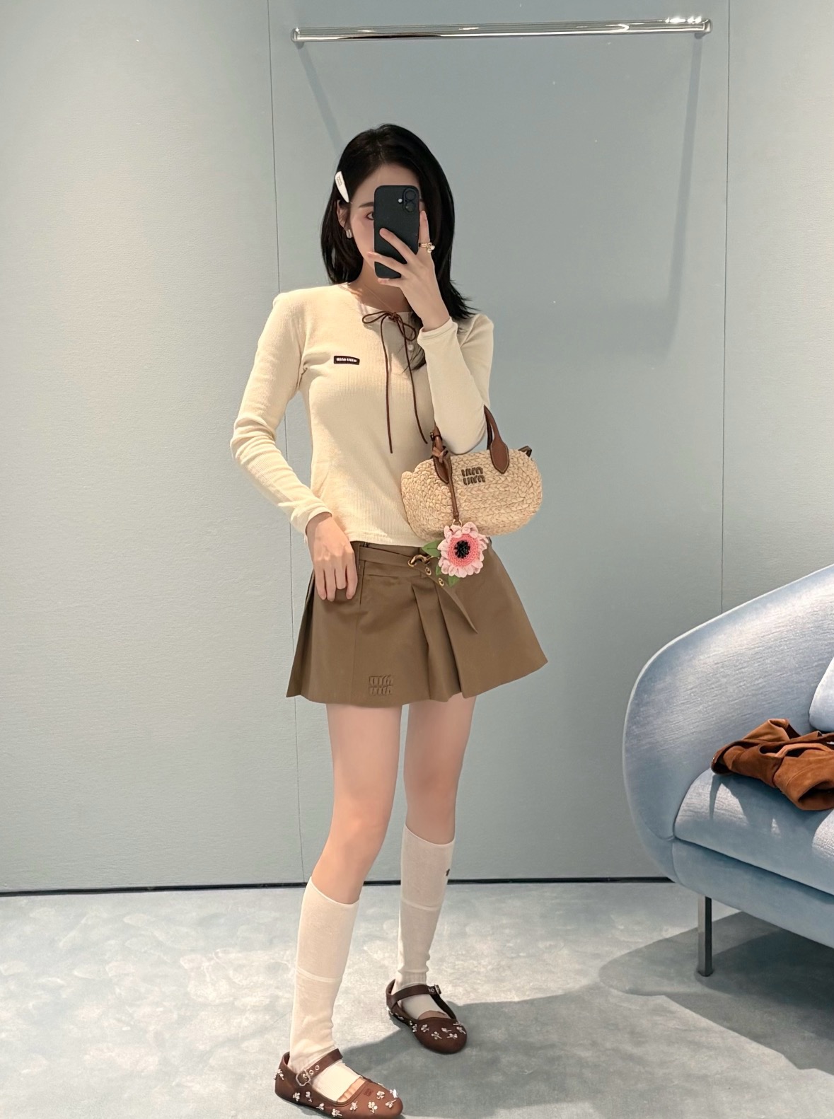 Mi-style Caramel Brown Pleated Mini Skirt