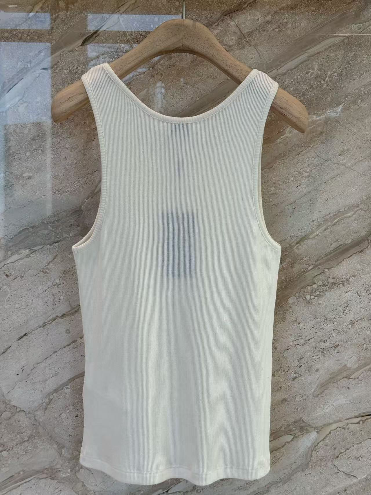 Saint Laurent Cassandre Embroidered Ribbed Tank Top, Off‑White