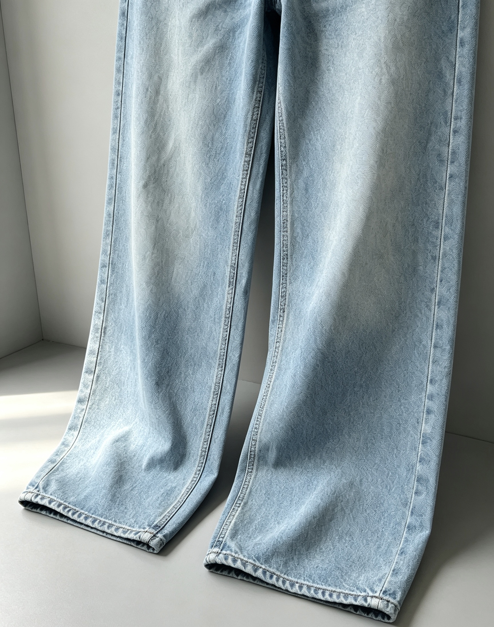 LOE Light Vintage Wash High Waist Wide Leg Jeans with Dual Anagram Embroidered Pockets