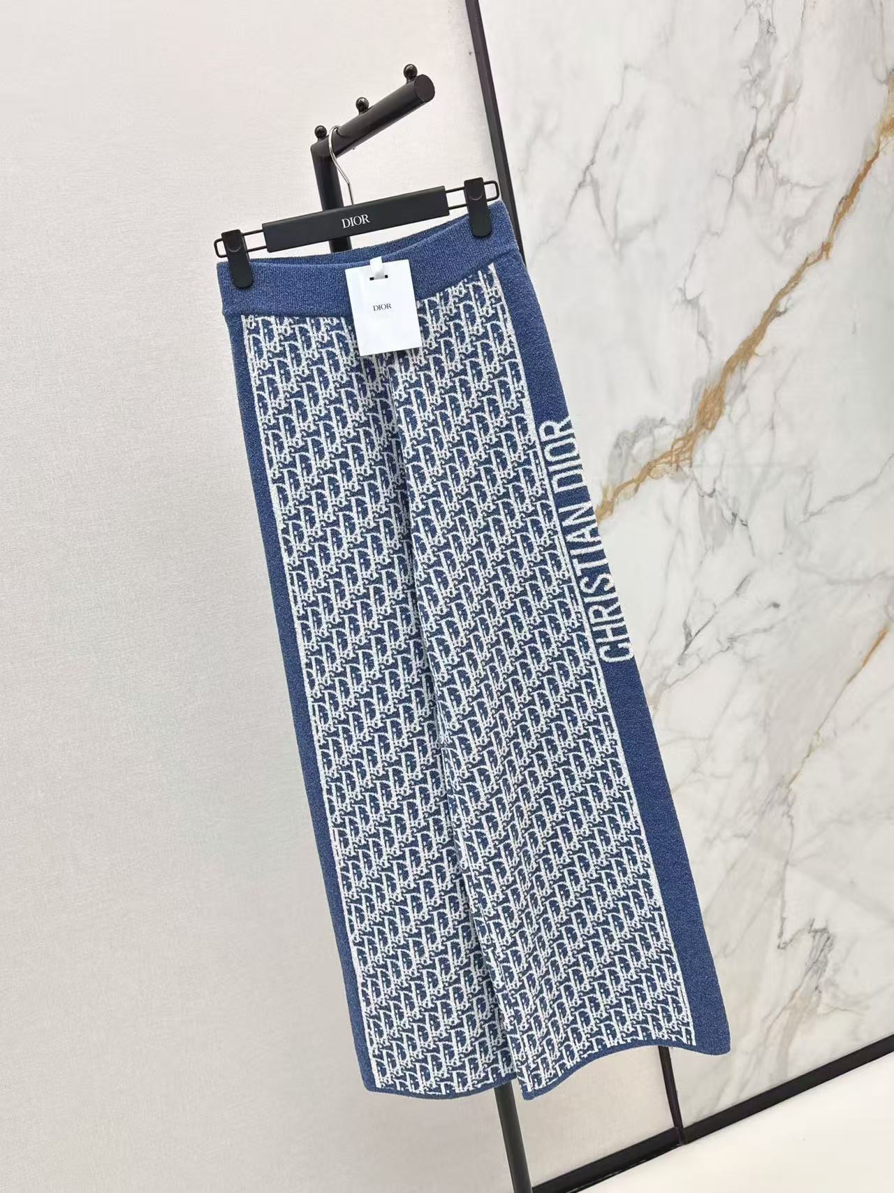 Di Blue Monogram Knit Wide Leg Pants