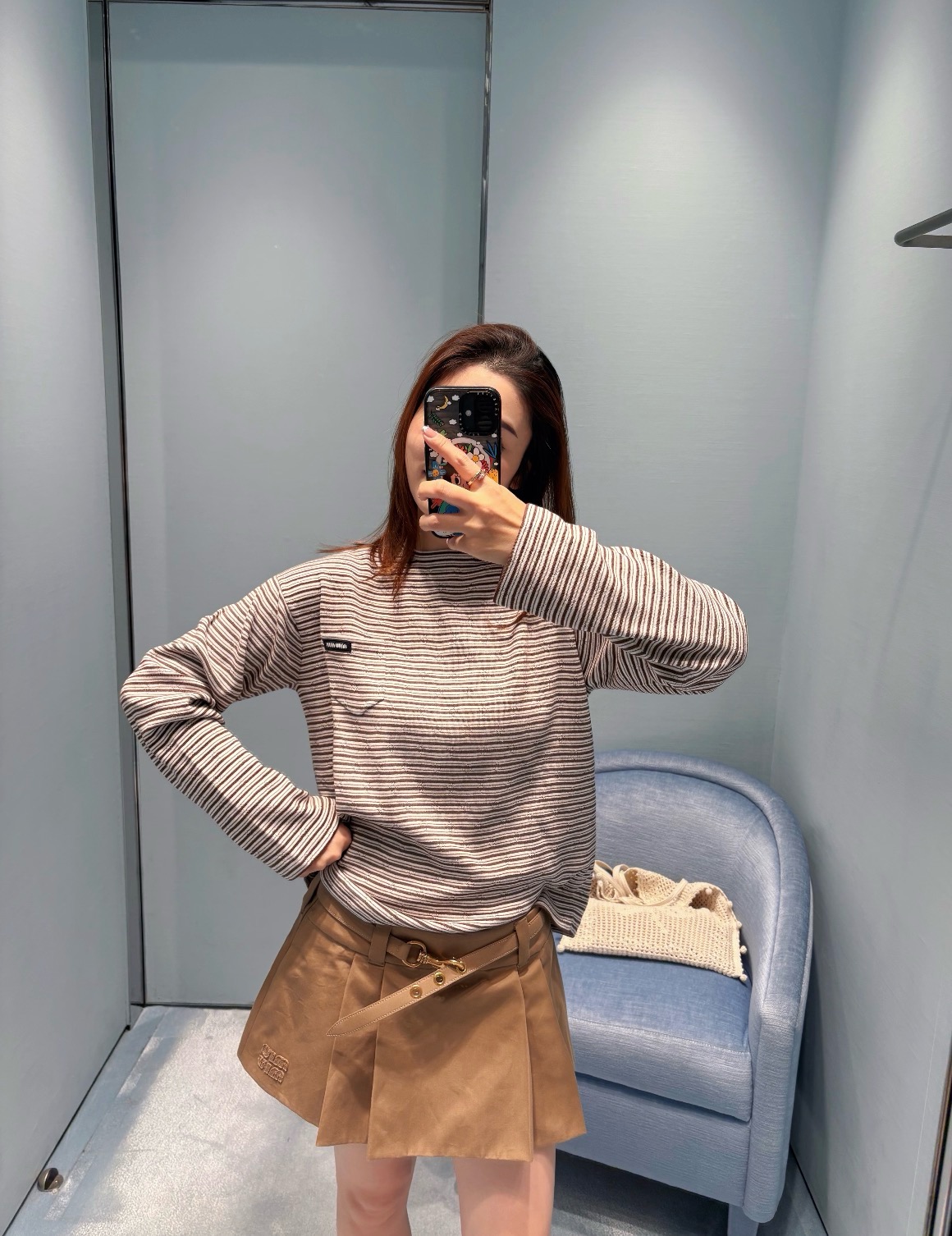 Mi-style Caramel Brown Pleated Mini Skirt