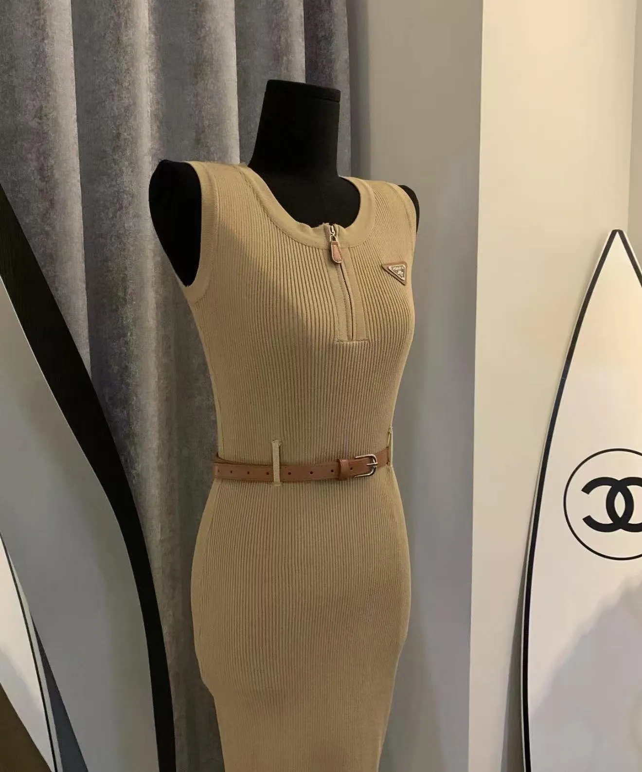 PRD Paper doll style triangle logo half-zip knitted dress