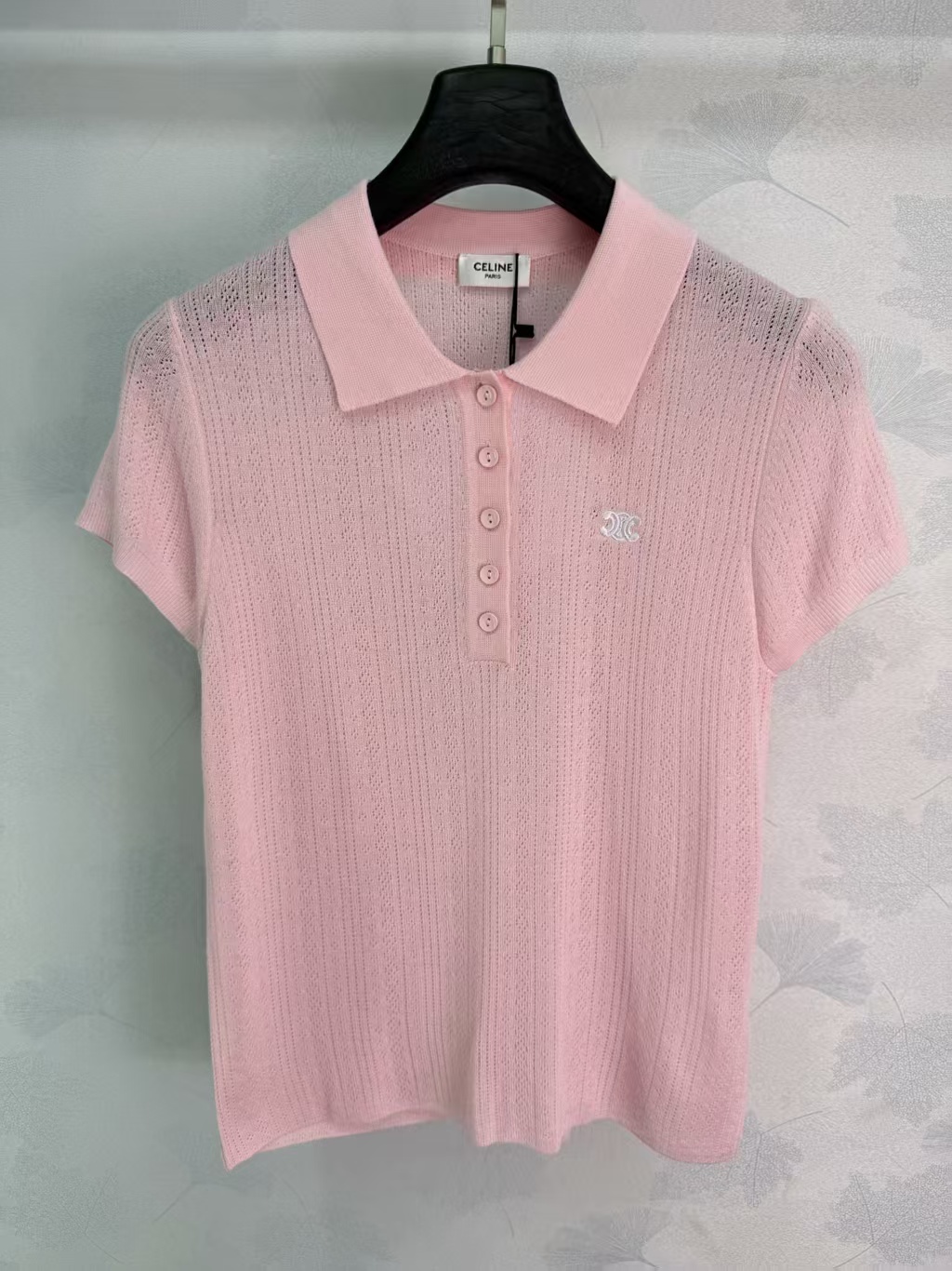 CE* 2026 Spring/Summer New Style Turn-down Collar Hollow Knit Short Sleeve,