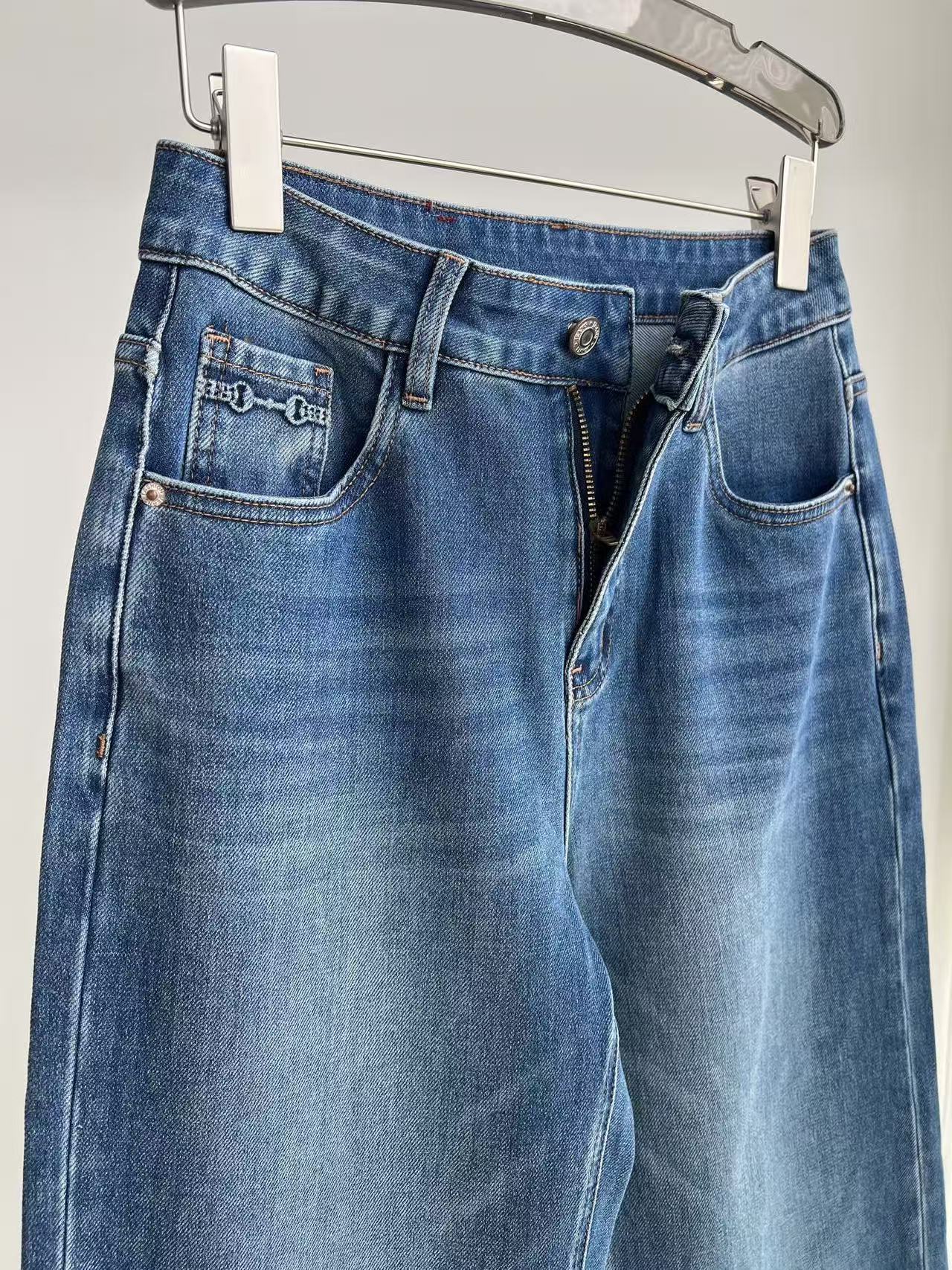 GU High Waist Vintage Blue Washed Wide Leg Denim Jeans