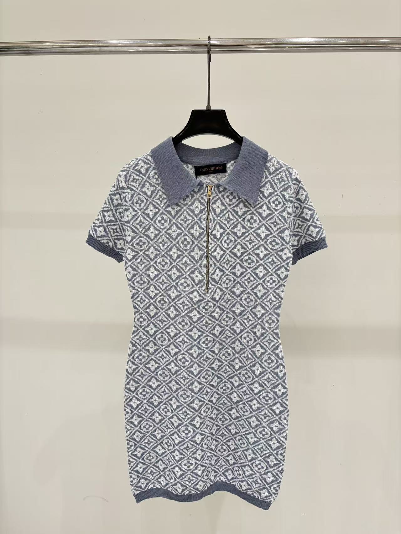 LO 26 Blue Diamond Monogram Polo Knit Mini Dress