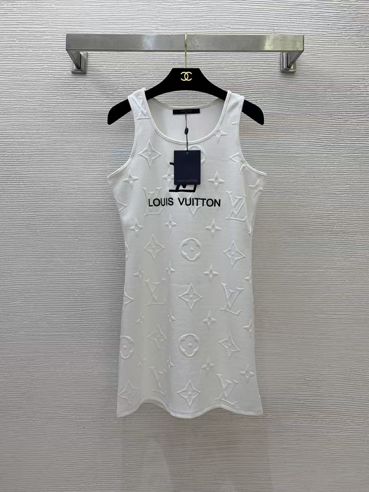 LO 26 White Embossed Motif Sleeveless Mini Tank Dress Front Letter Print
