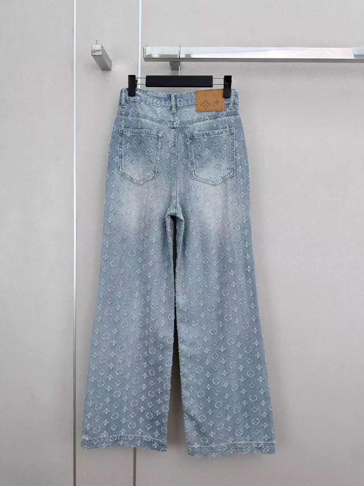 LO 26 High Waist All Over Jacquard Logo Loose Fit Denim Trousers