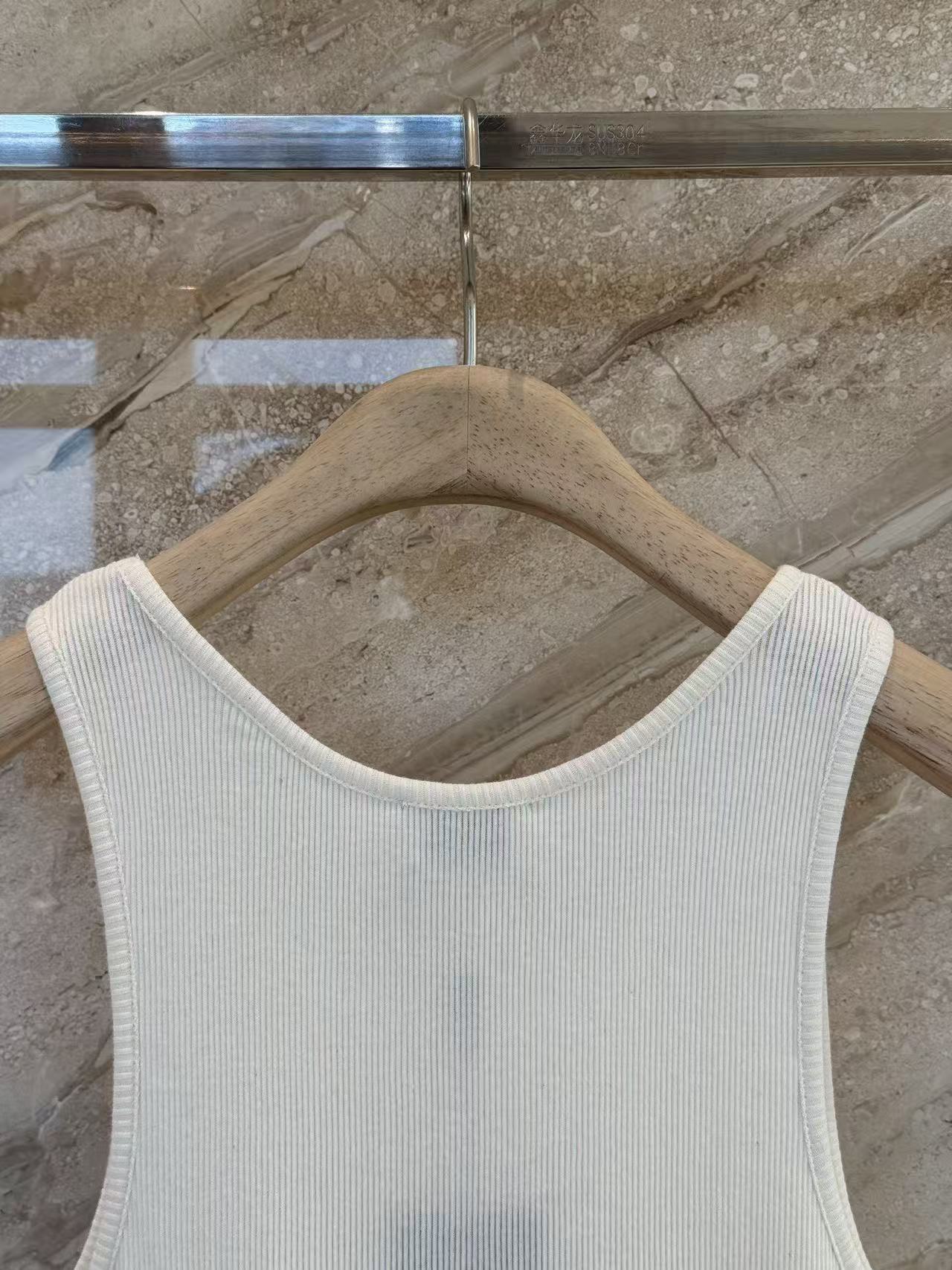 Saint Laurent Cassandre Embroidered Ribbed Tank Top, Off‑White