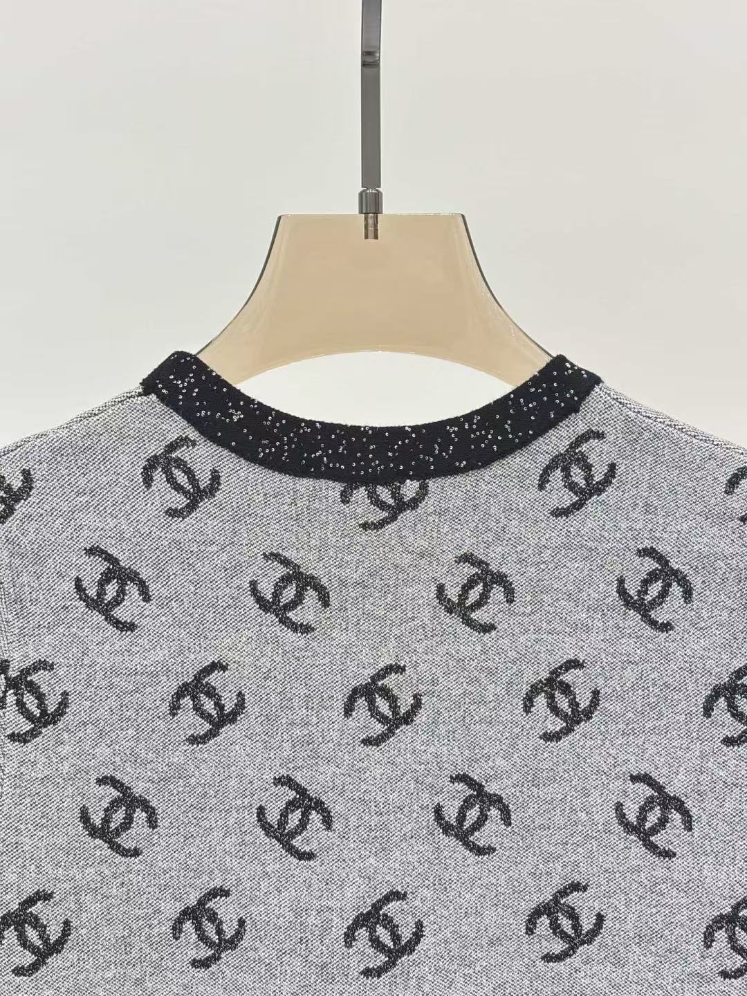Cha 26 Grey All Over Logo Knit Mini Dress Glitter Trim