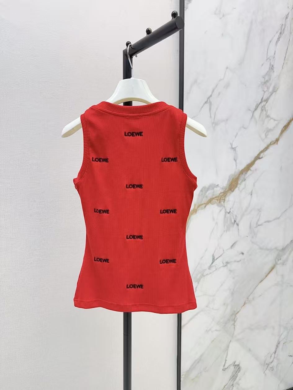 LOE 26All Over Red Letter Embroidered Ribbed Tank Top