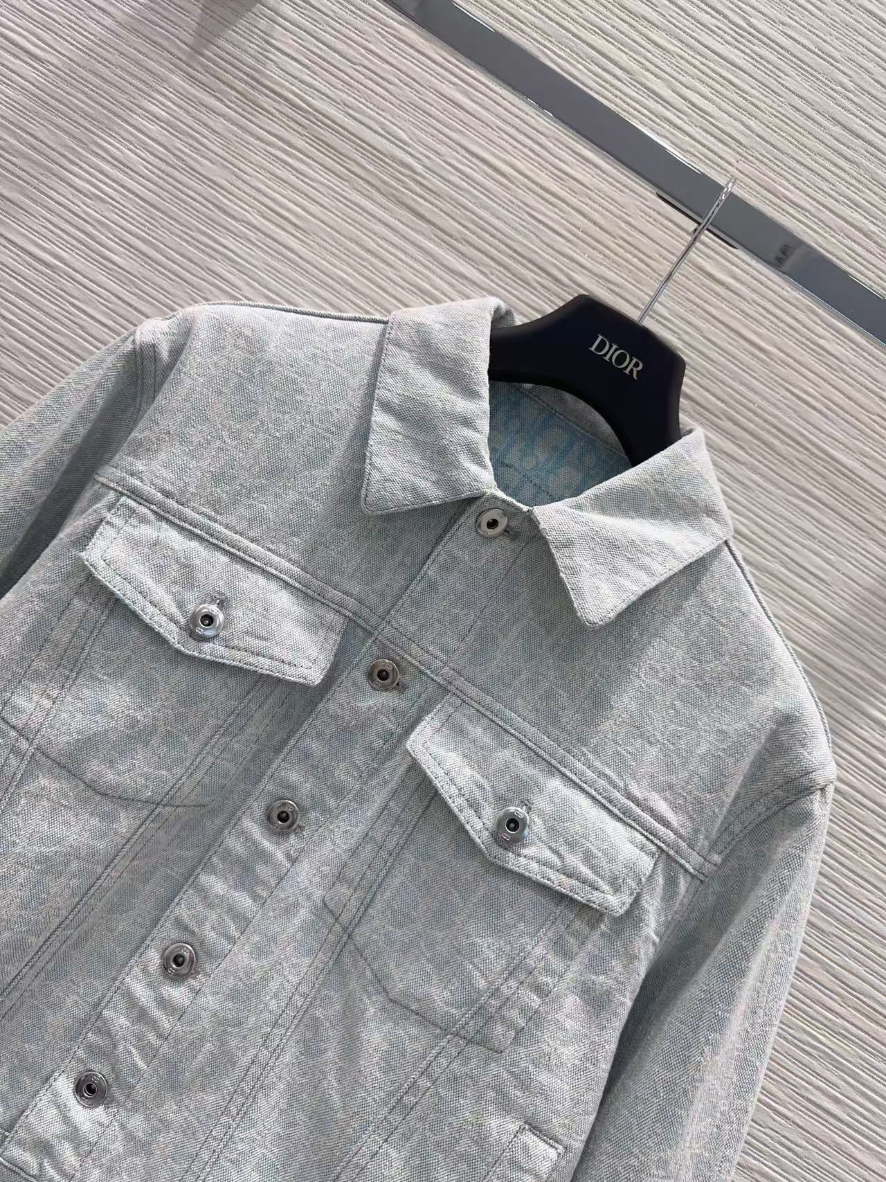 Di 26 Light Wash Denim Jacket Lined Monogram Print