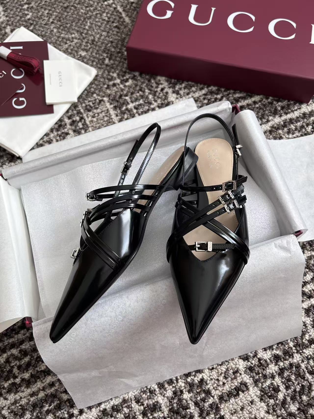 LO 26 Glossy Leather Cutout Strappy Backless Pointy High Heel Sandals