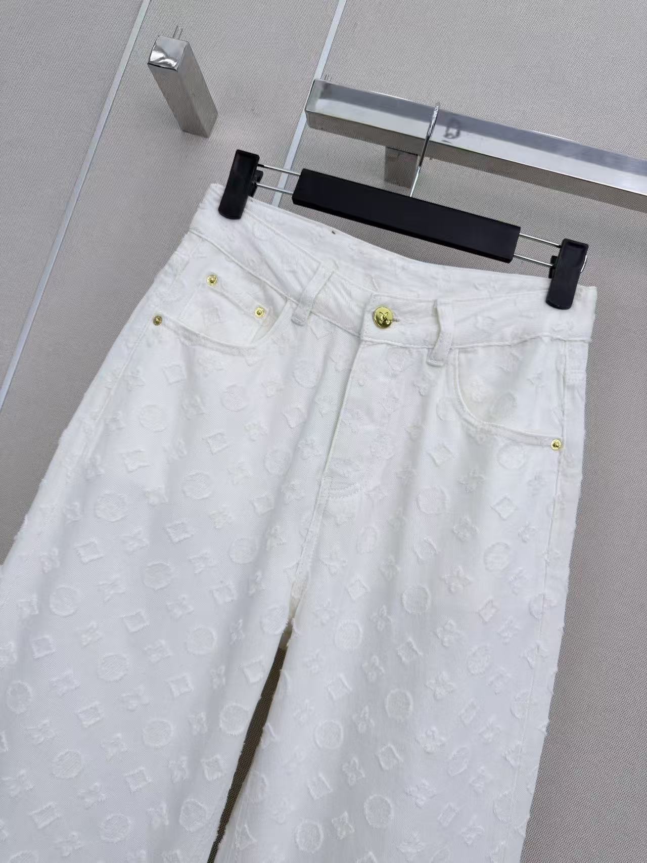 LO 26 High Waist All Over Jacquard Logo Loose Fit Denim Trousers