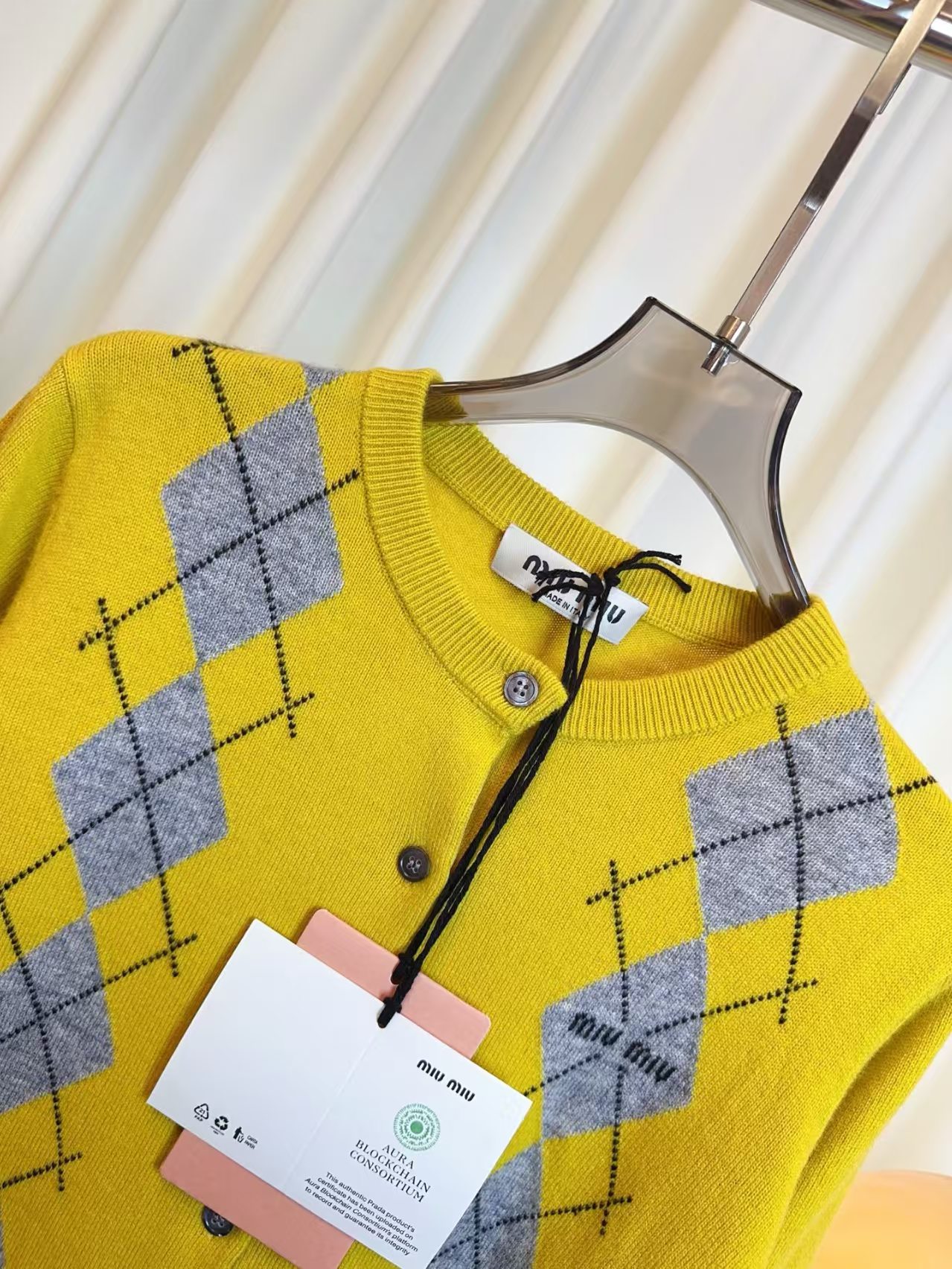Mi** New Micro-logo Argyle Cashmere Cardigan. Custom