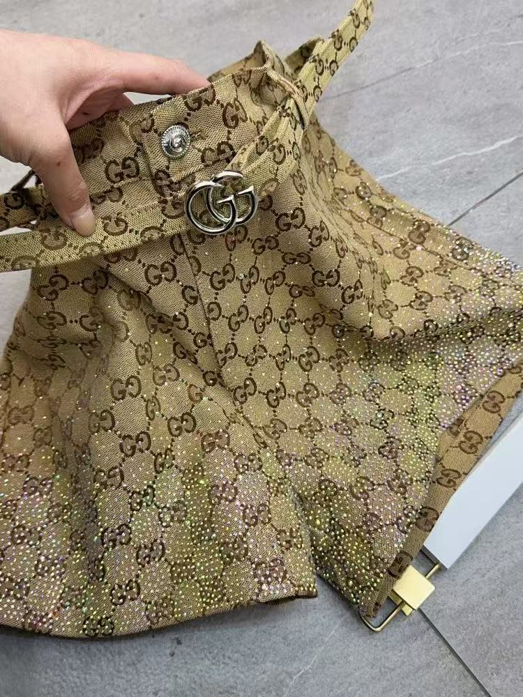 GU 26Women Monogram Rhinestone High Waist Shorts With Belt