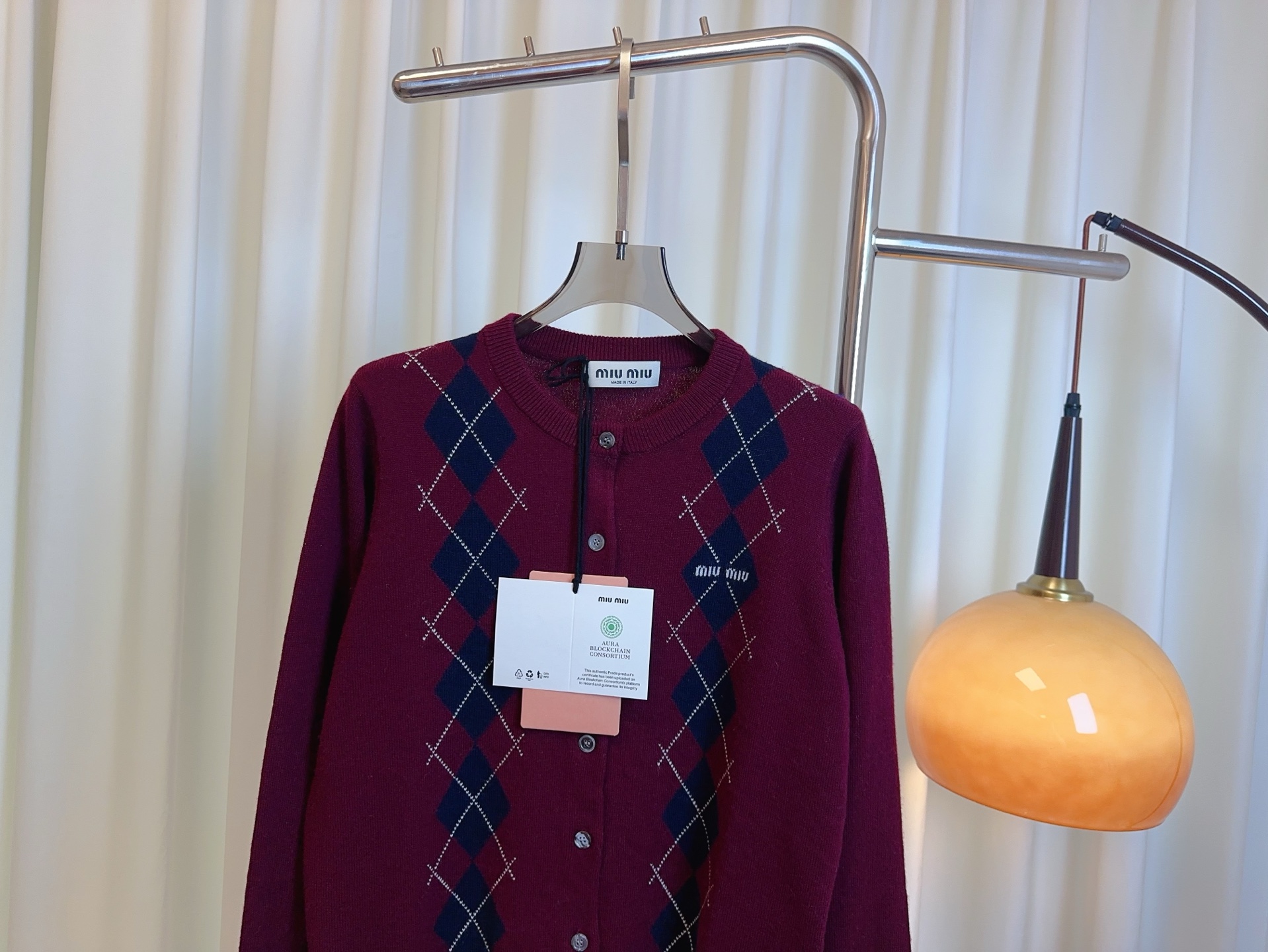 Mi** New Micro-logo Argyle Cashmere Cardigan. Custom
