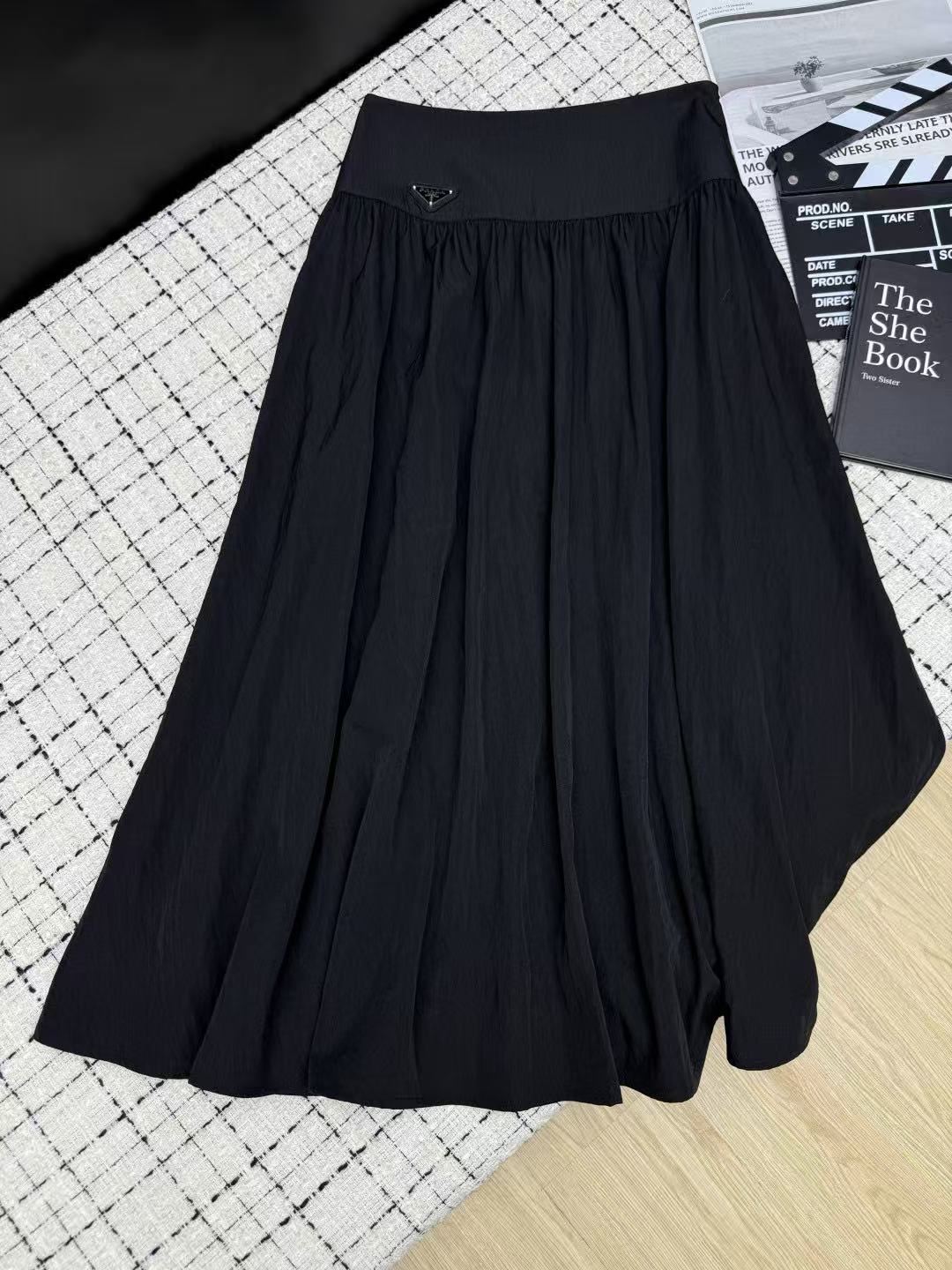 P26 High Waist Pleated Midi Skirt with Triangle Logo