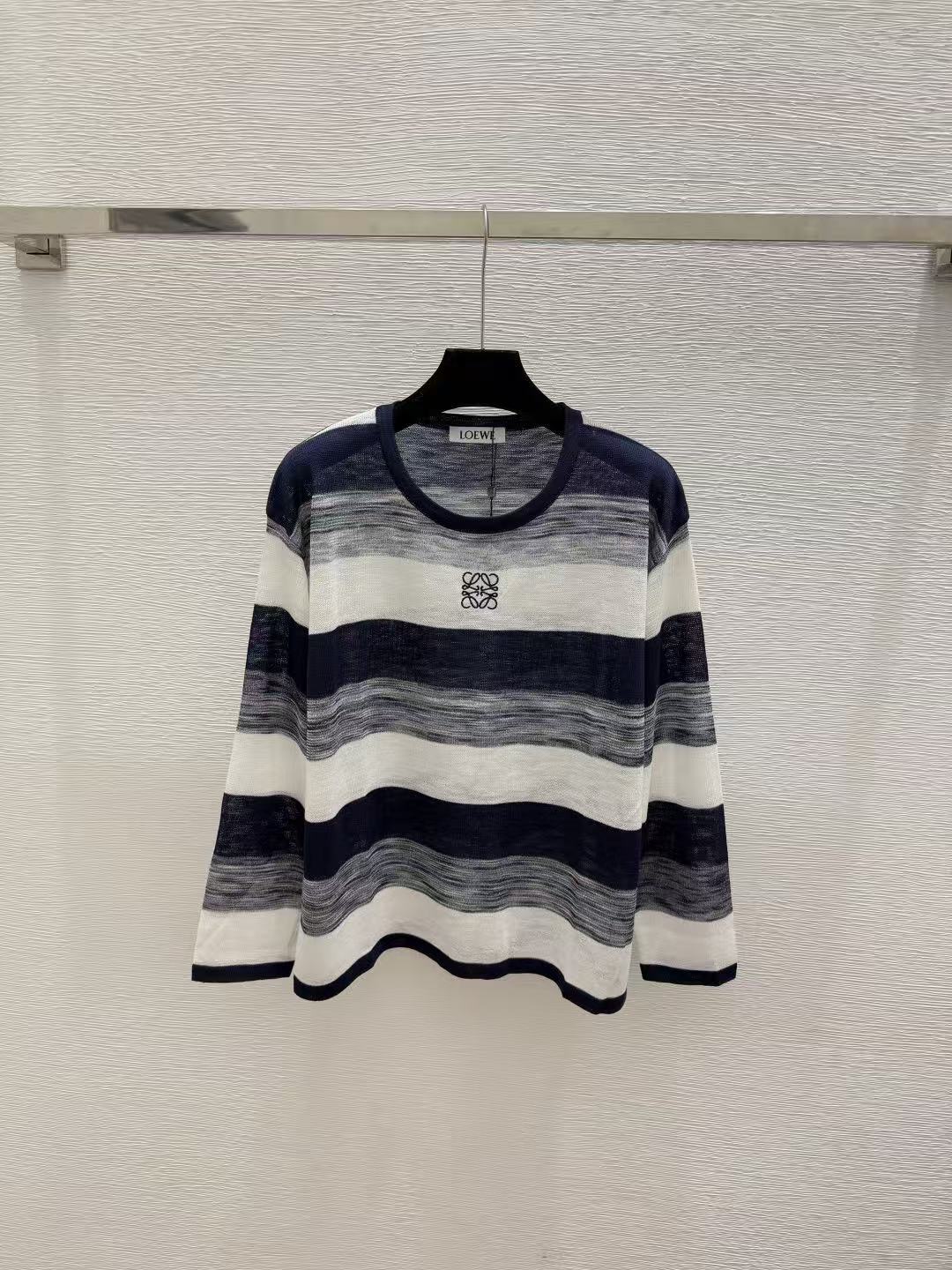 LOE Lightweight Sheer Striped Long Sleeve Knit Sweater