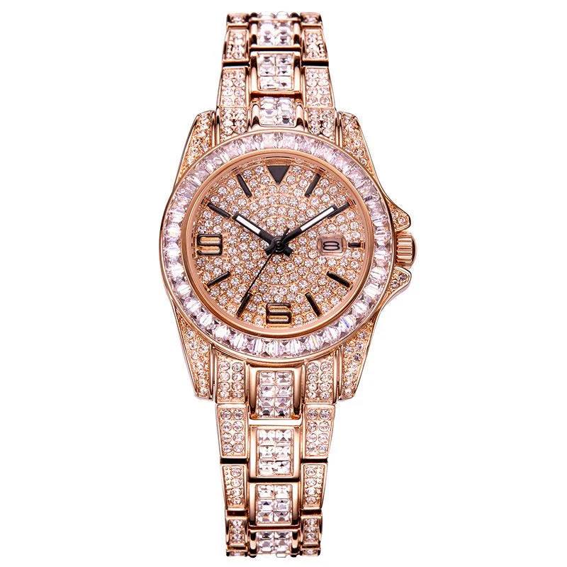 Dv   Full diamond light luxury steel watch