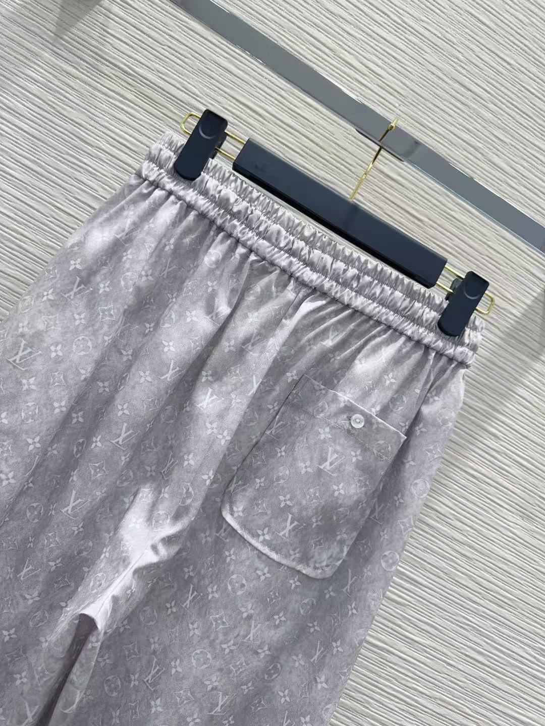 LO 26Light Grey All Over Monogram Satin Wide Leg Pants