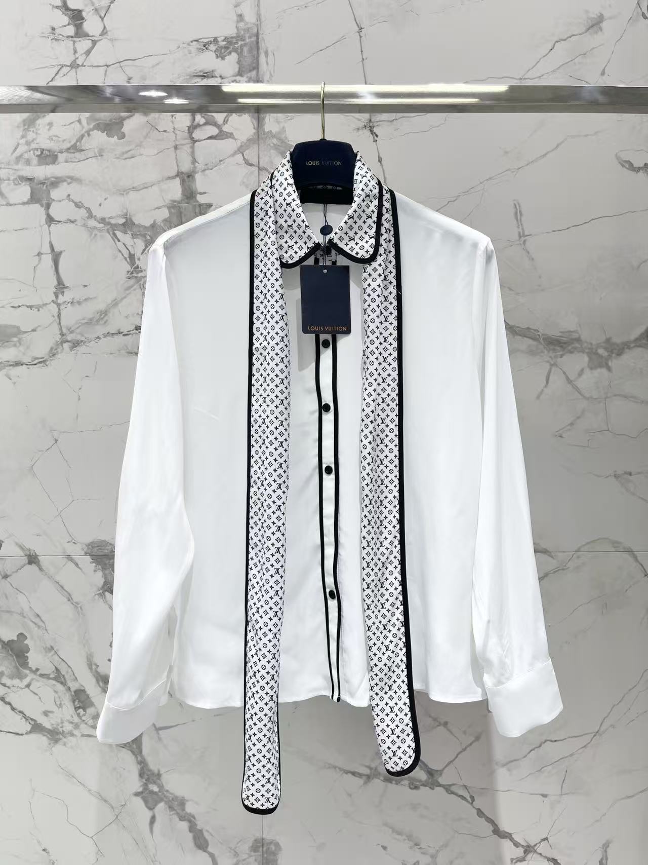 LO 26 Contrast Print Collar Tie Satin Long Sleeve Shirt