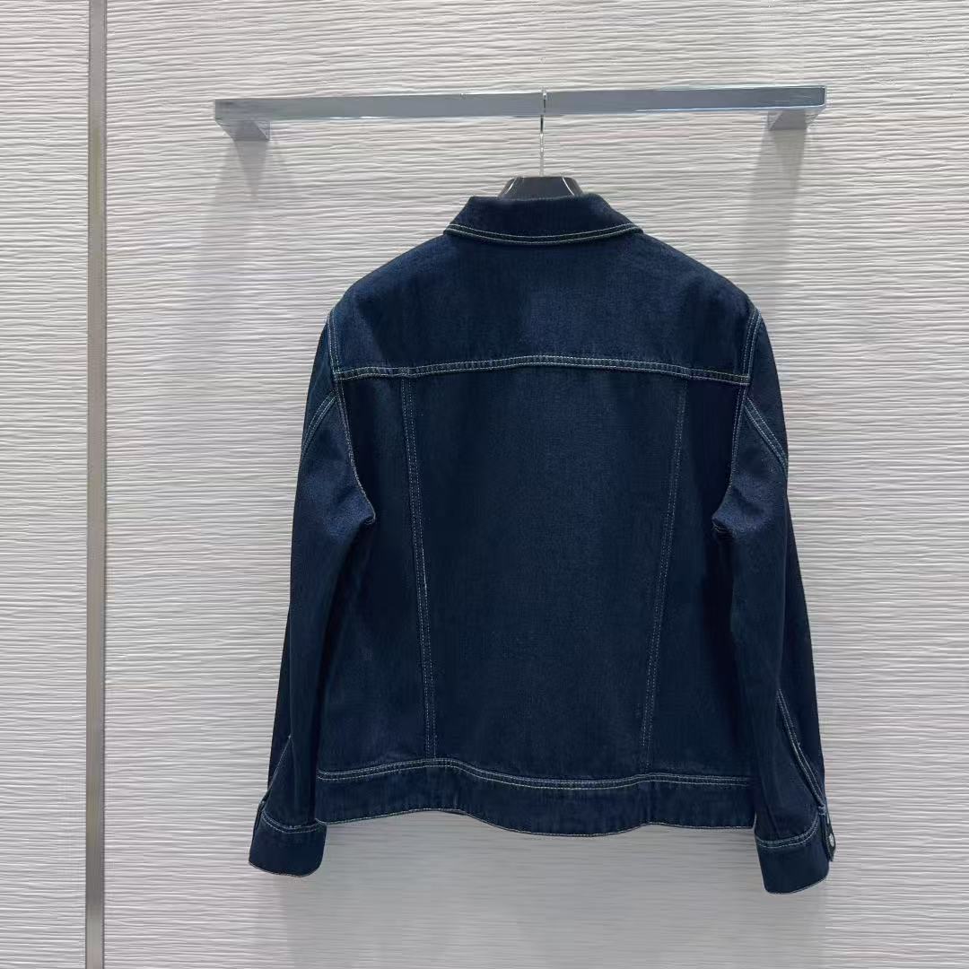 Cha 26 Classic White Stitch Zip Up Denim Jacket