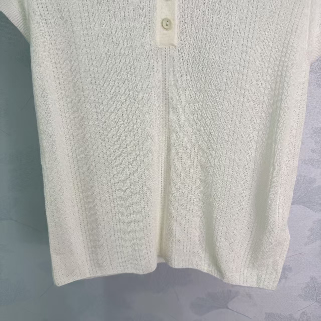 CE* 2026 Spring/Summer New Style Turn-down Collar Hollow Knit Short Sleeve,