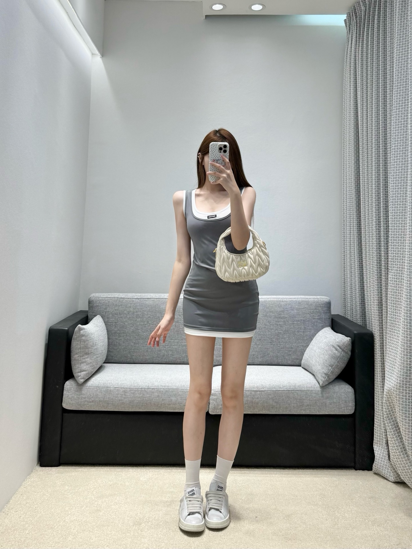 Mi**Color-block Fake Two-piece Tank Bodycon Dress