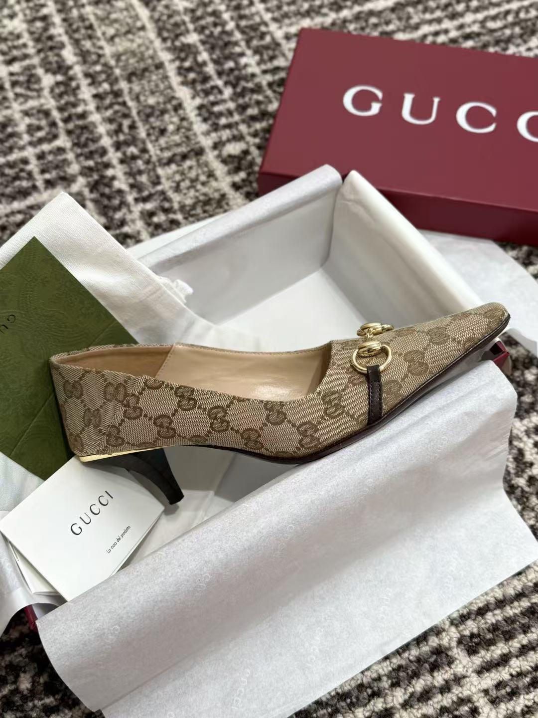 LO 26 Classic Canvas Pattern Backless Slingback Mules With Gold Horsebit Hardware