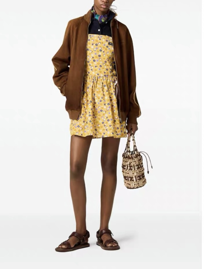 Mi color-block jacket coat! Brown stand-up collarzipper design