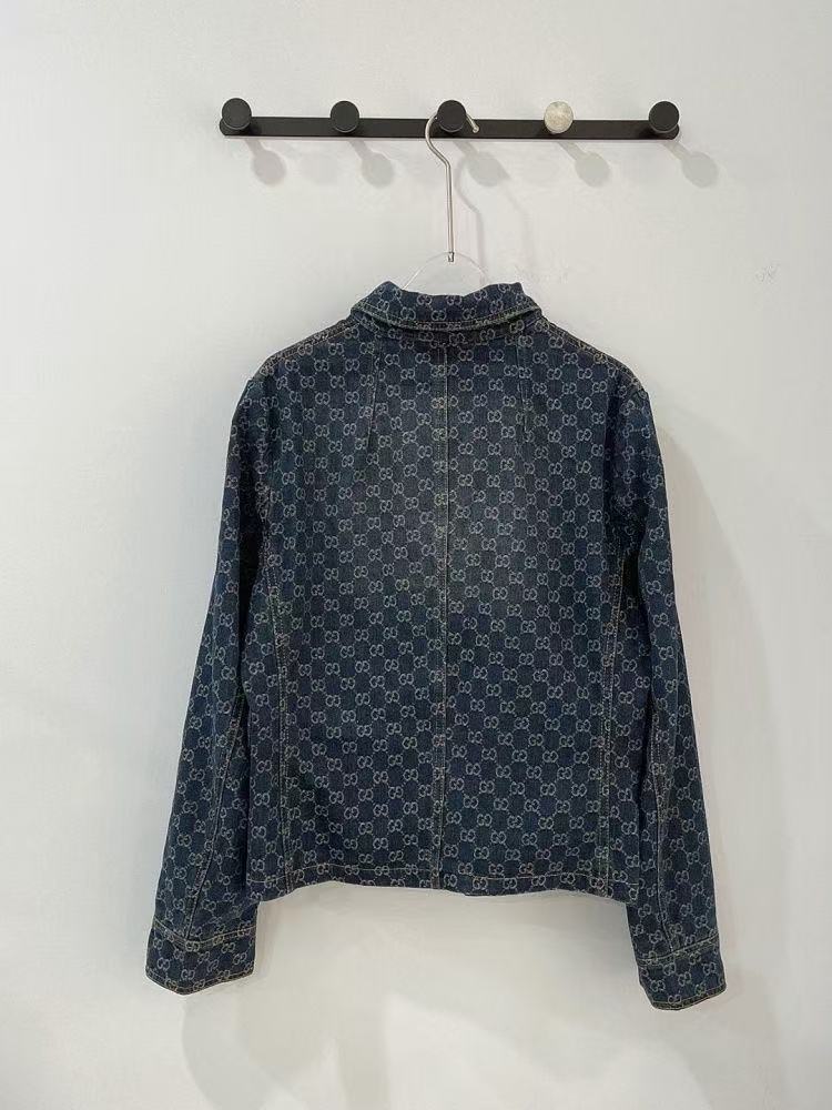 GU 26Vintage All Over Print Denim Jacket Women Lapel Pocket Long Sleeve Casual Cropped Jean Coat